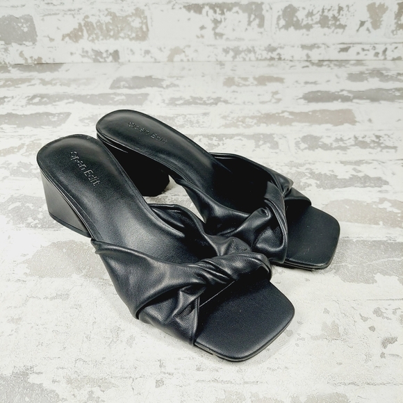 New Open Edit Cora Black Heel Slide Block Heel Sandal F416 - Picture 4 of 13